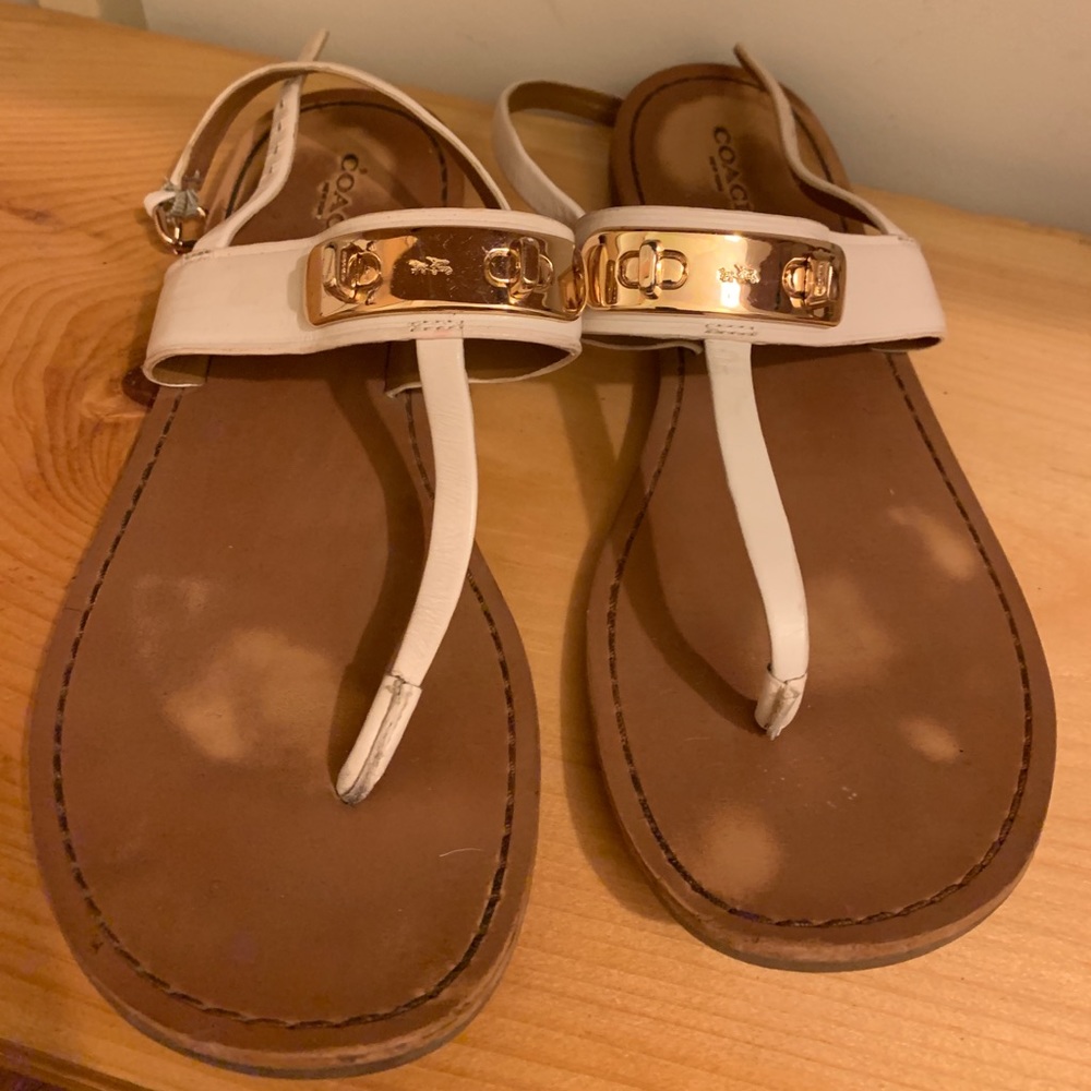 COACH white leather sandals